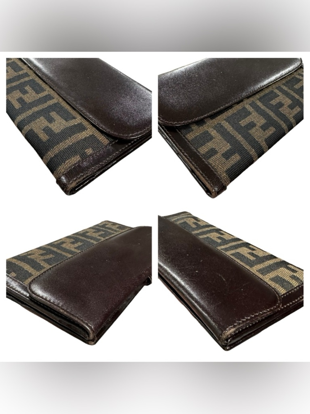 FENDI Zucca Tan & Black Canvas & Brown Leather Slim Long Bifold Wallet - Picture 11 of 14